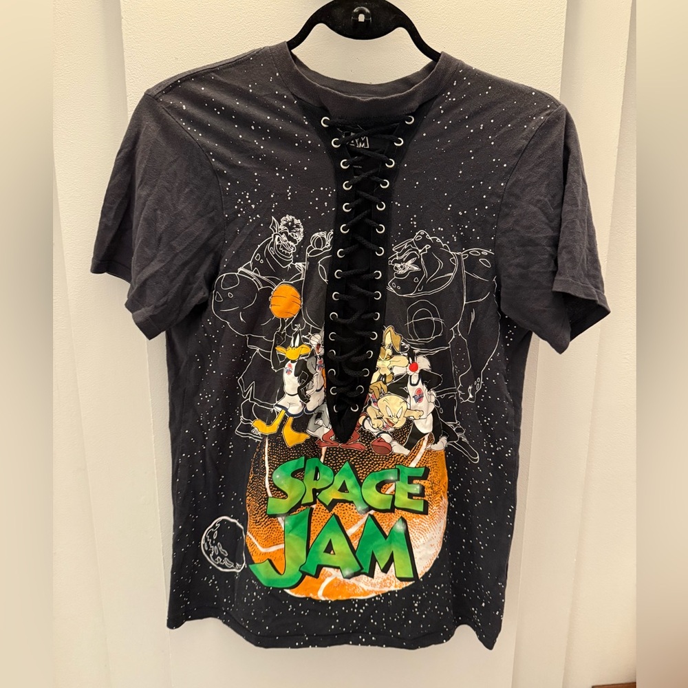 Black Space Jam Lace-Up Graphic Tee